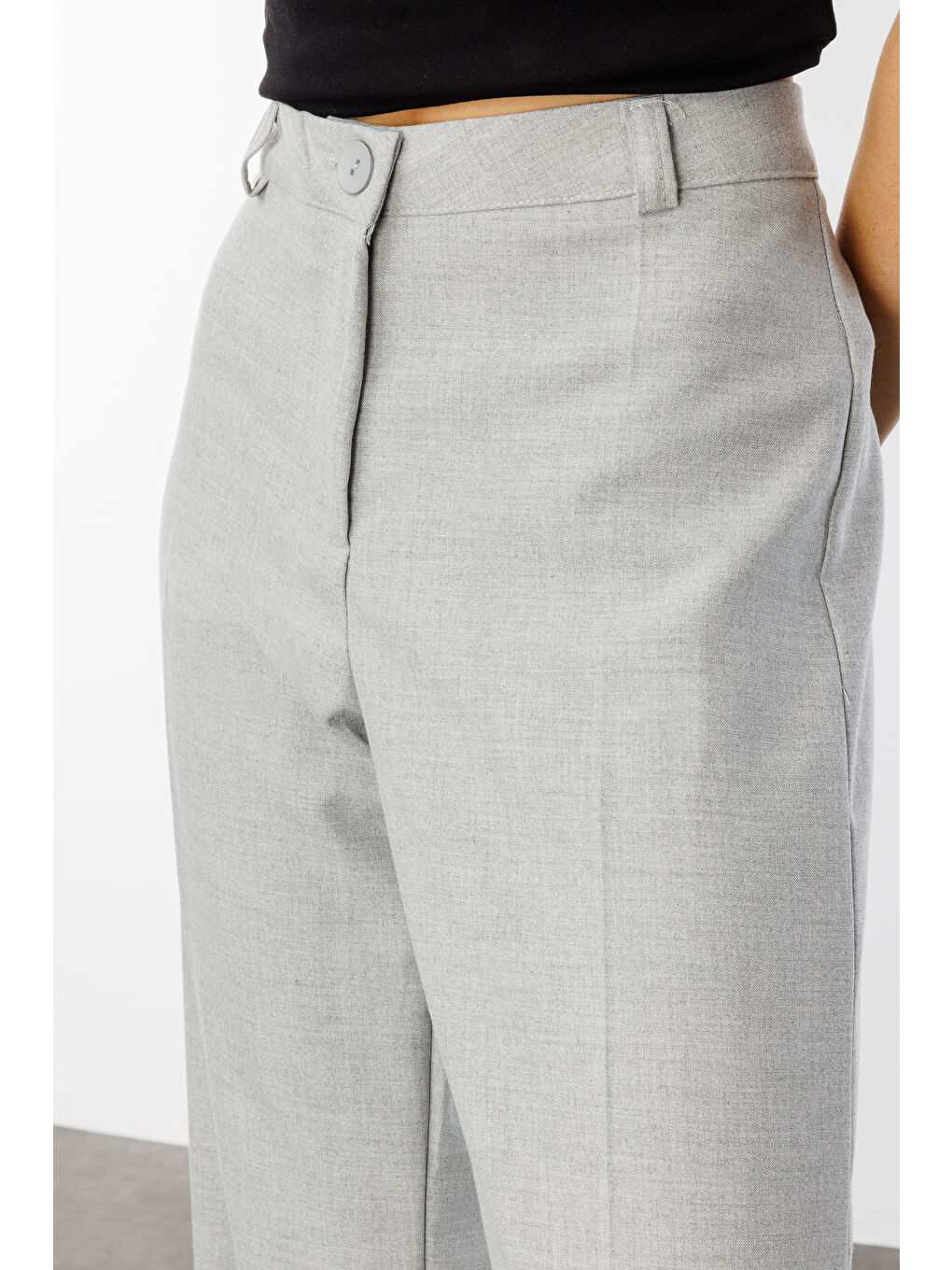 Gri Kadın Yüksek Bel Wide Leg Kumaş Pantolon PANTOLON-004-2