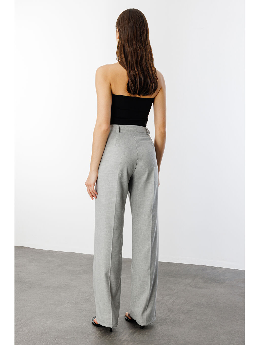 Gri Kadın Yüksek Bel Wide Leg Kumaş Pantolon PANTOLON-004-3