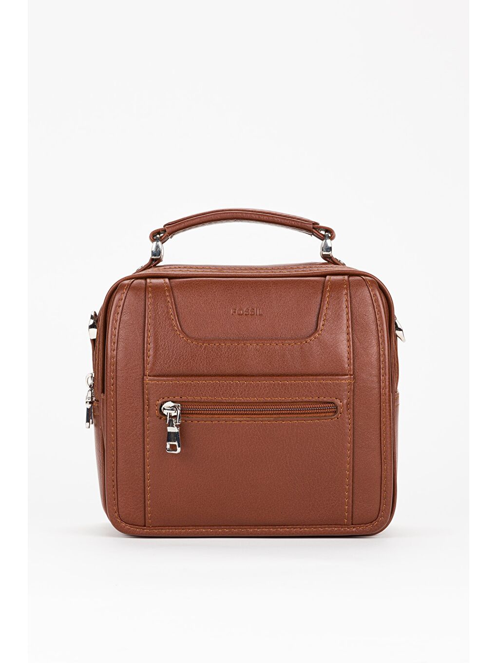 Kahverengi %100 Hakiki Deri Erkek Yatay Tam Kapak El ve Çapraz Omuz Çantası