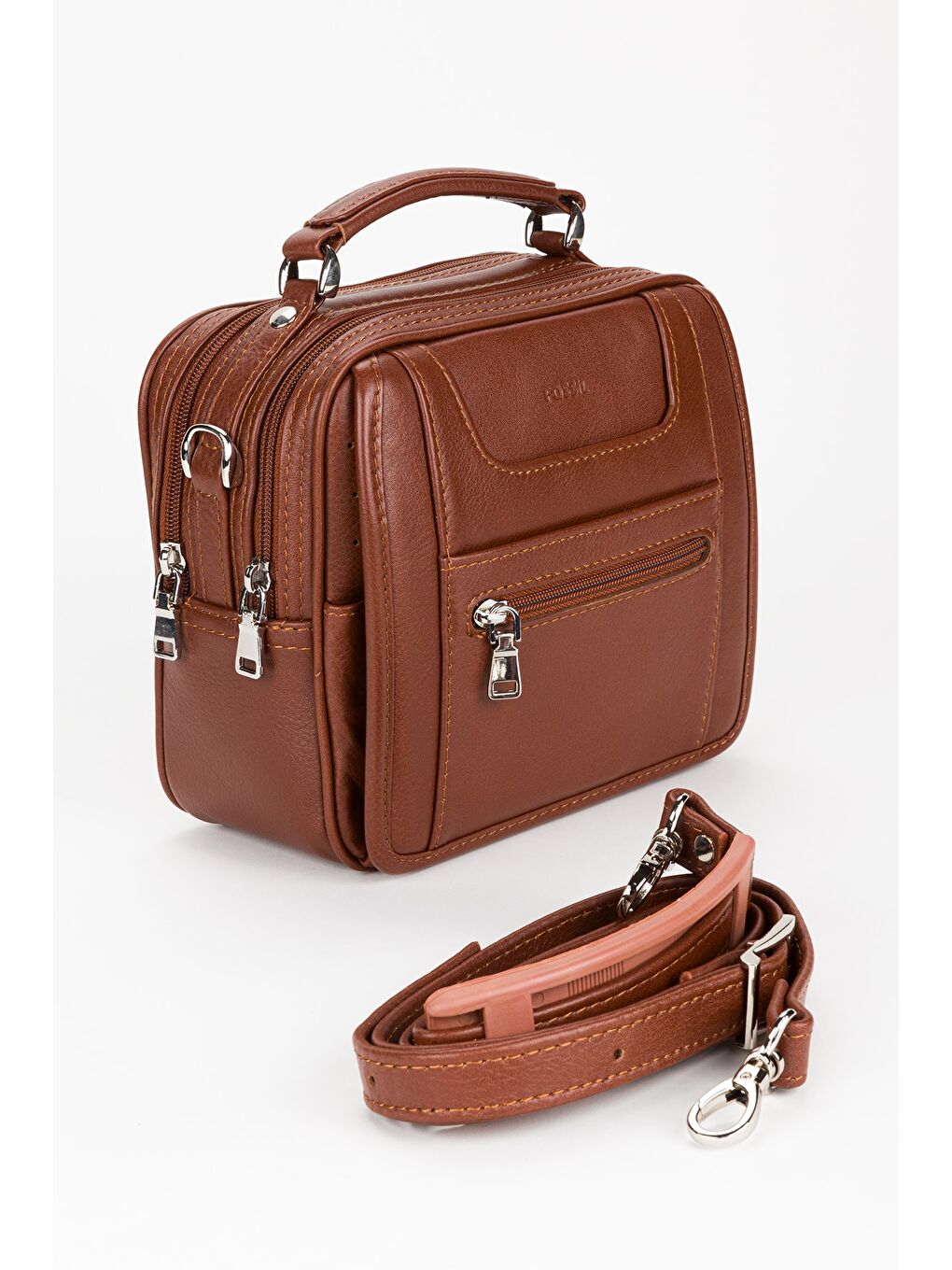 Kahverengi %100 Hakiki Deri Erkek Yatay Tam Kapak El ve Çapraz Omuz Çantası-1