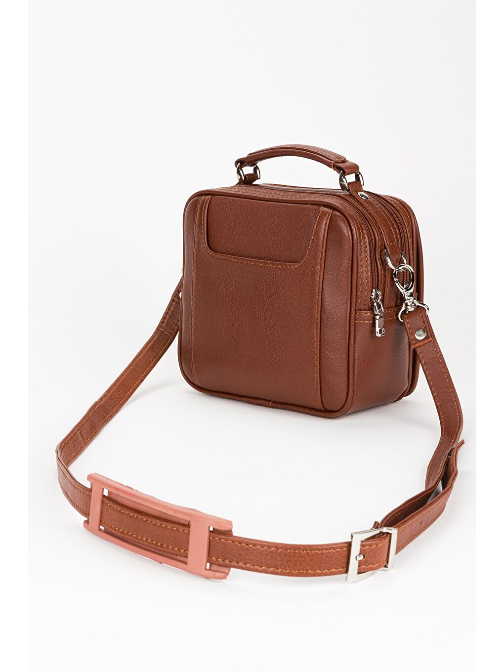 Kahverengi %100 Hakiki Deri Erkek Yatay Tam Kapak El ve Çapraz Omuz Çantası-2