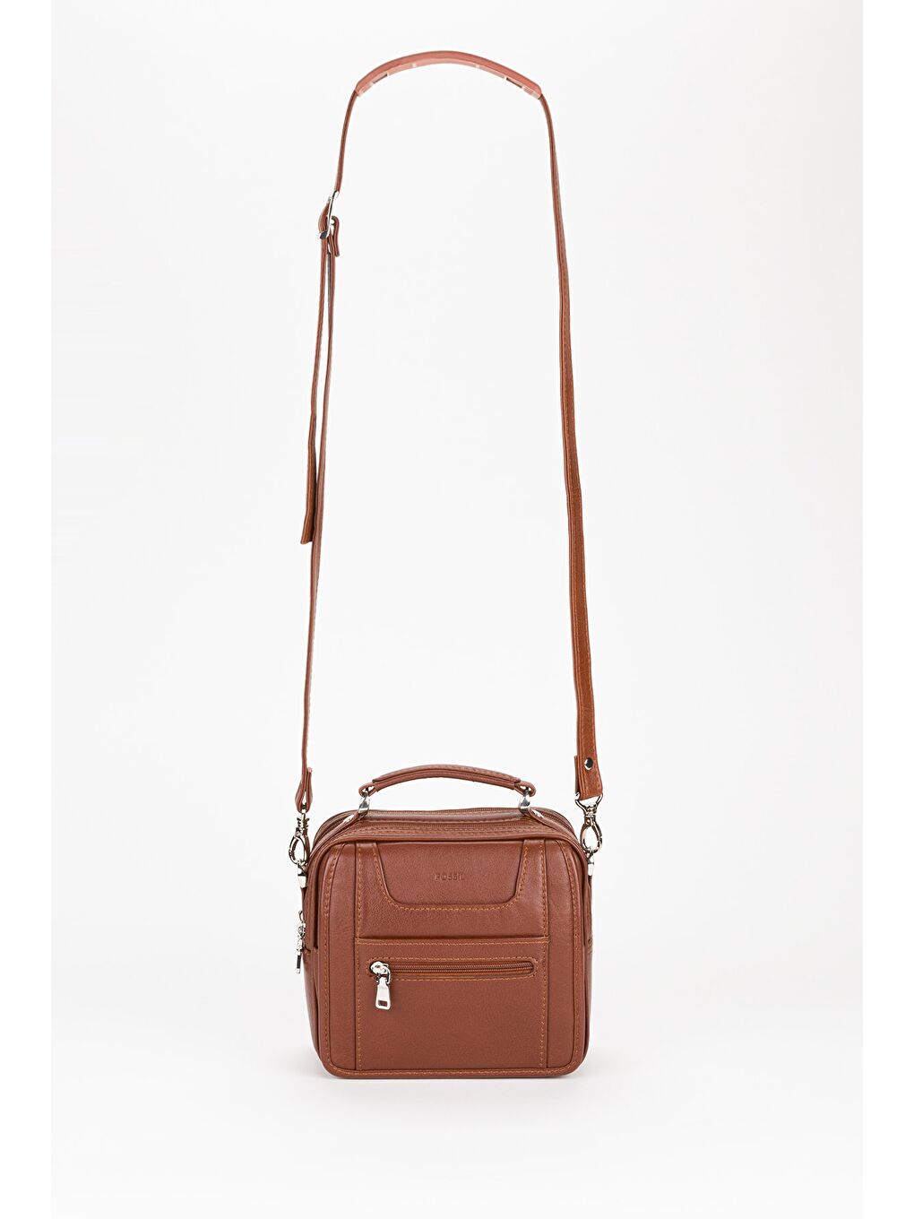 Kahverengi %100 Hakiki Deri Erkek Yatay Tam Kapak El ve Çapraz Omuz Çantası-4