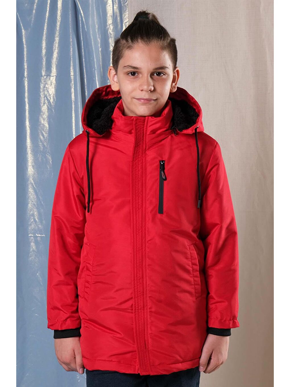 Kırmızı Erkek Çocuk Kalın Uzun Mont-2