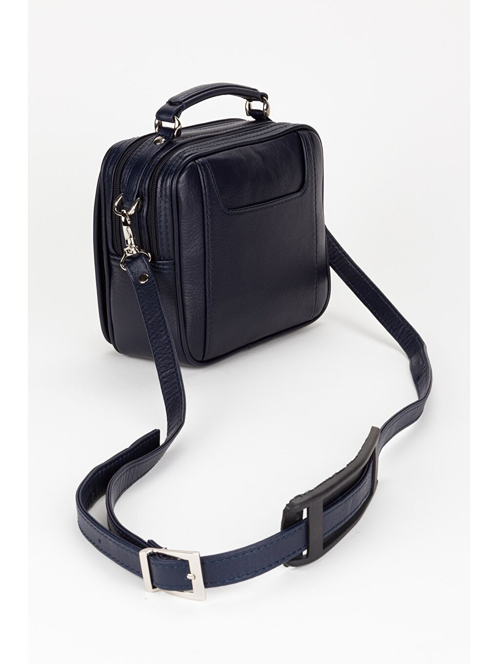 Lacivert %100 Hakiki Deri Erkek Yatay Tam Kapak El ve Çapraz Omuz Çantası-2