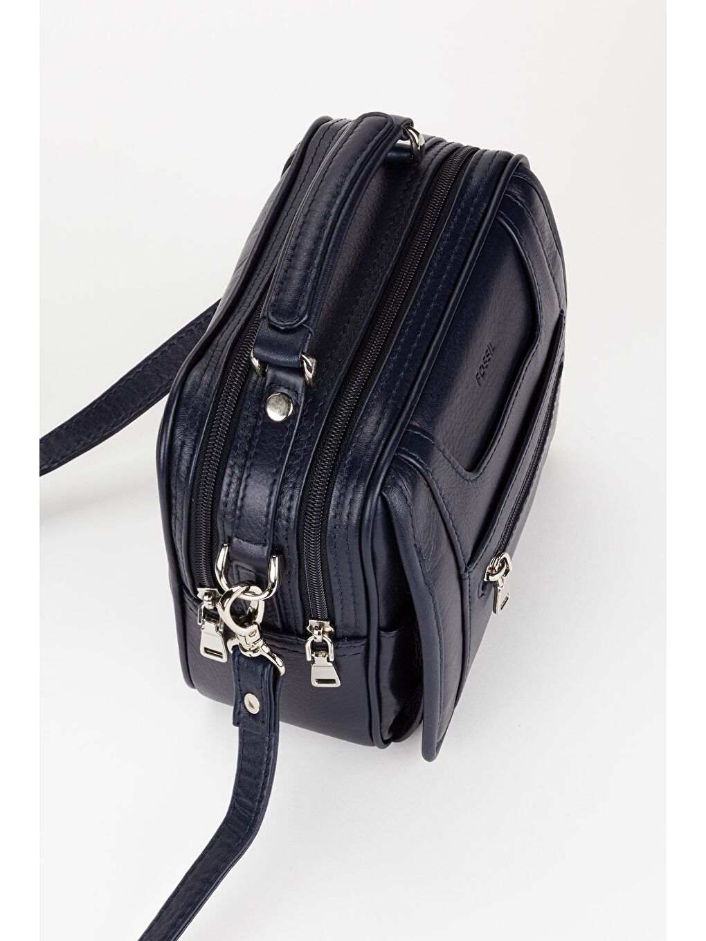 Lacivert %100 Hakiki Deri Erkek Yatay Tam Kapak El ve Çapraz Omuz Çantası-3