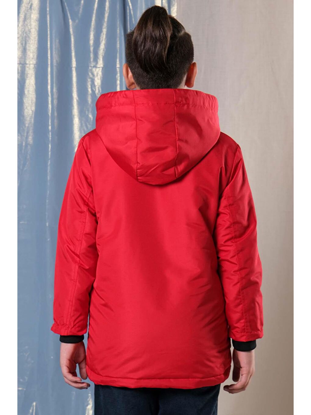 Kırmızı Erkek Çocuk Kalın Uzun Mont-4