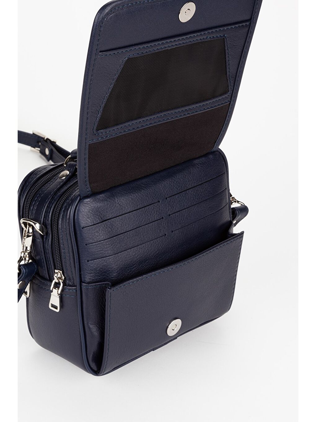 Lacivert %100 Hakiki Deri Erkek Yatay Tam Kapak El ve Çapraz Omuz Çantası-6