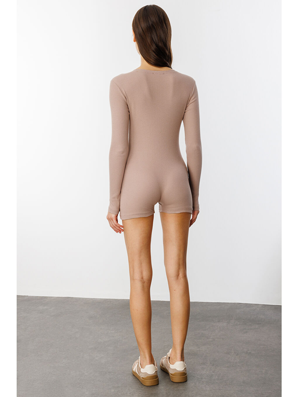 Genius Store Bej Fitilli Uzun Kollu Kısa Tulum Romper UZUNKOL-TULUM - 5