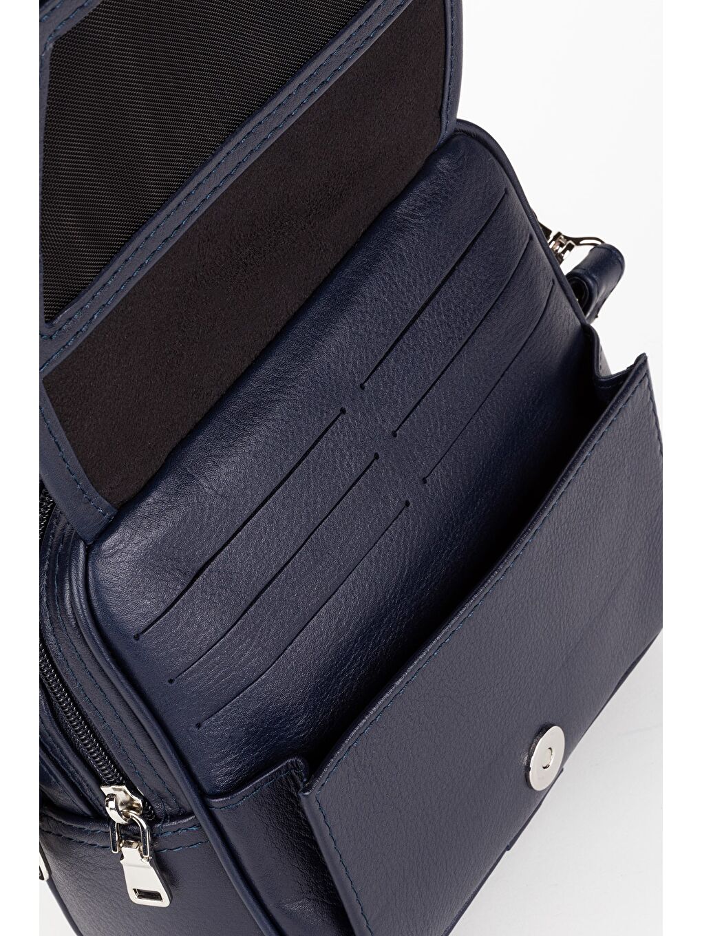 Lacivert %100 Hakiki Deri Erkek Yatay Tam Kapak El ve Çapraz Omuz Çantası-7