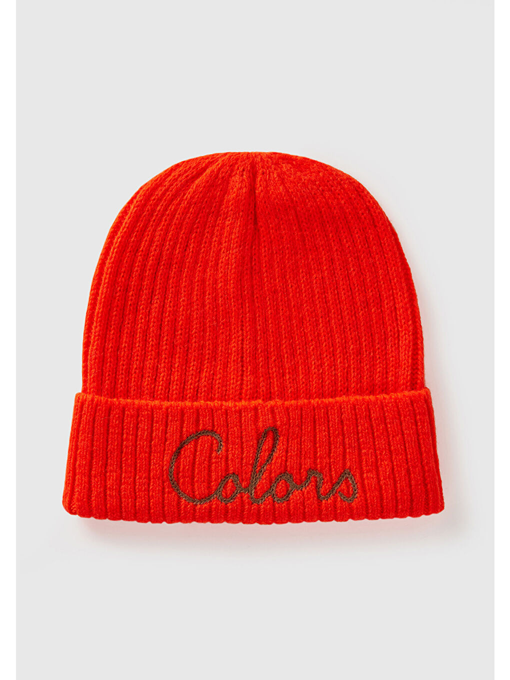 Kadın Turuncu Yün Karışımlı Slogan İşlemeli Bere