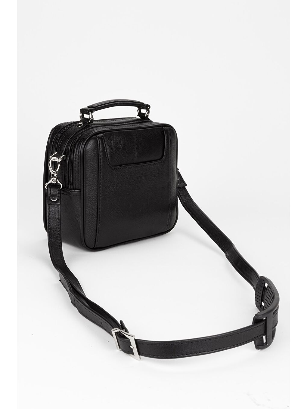 Siyah %100 Hakiki Deri Erkek Yatay Tam Kapak El ve Çapraz Omuz Çantası-2