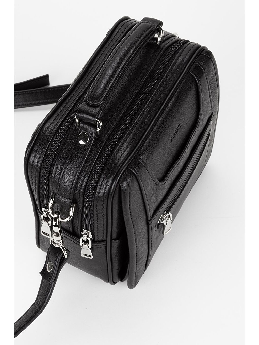 Siyah %100 Hakiki Deri Erkek Yatay Tam Kapak El ve Çapraz Omuz Çantası-3