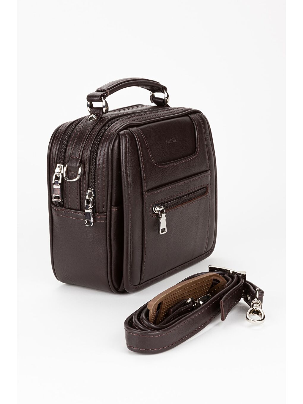 Kahverengi %100 Hakiki Deri Erkek Yatay Tam Kapak El ve Çapraz Omuz Çantası-1