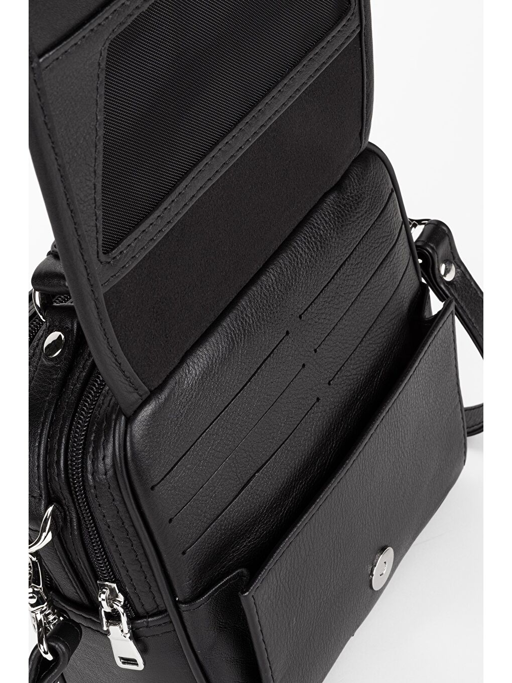 Siyah %100 Hakiki Deri Erkek Yatay Tam Kapak El ve Çapraz Omuz Çantası-7