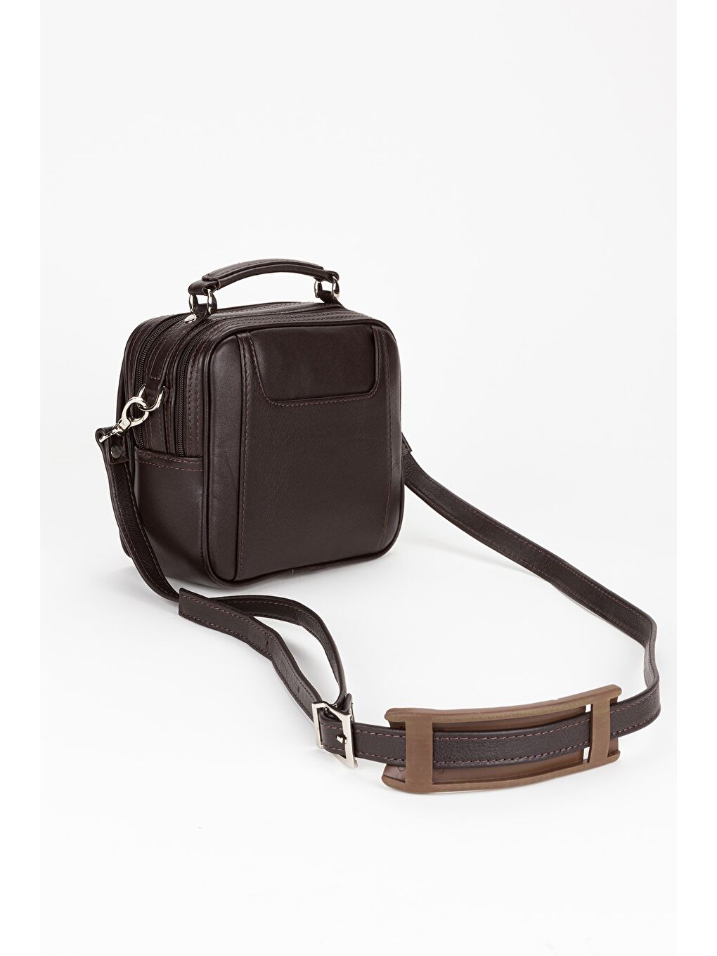 Kahverengi %100 Hakiki Deri Erkek Yatay Tam Kapak El ve Çapraz Omuz Çantası-2