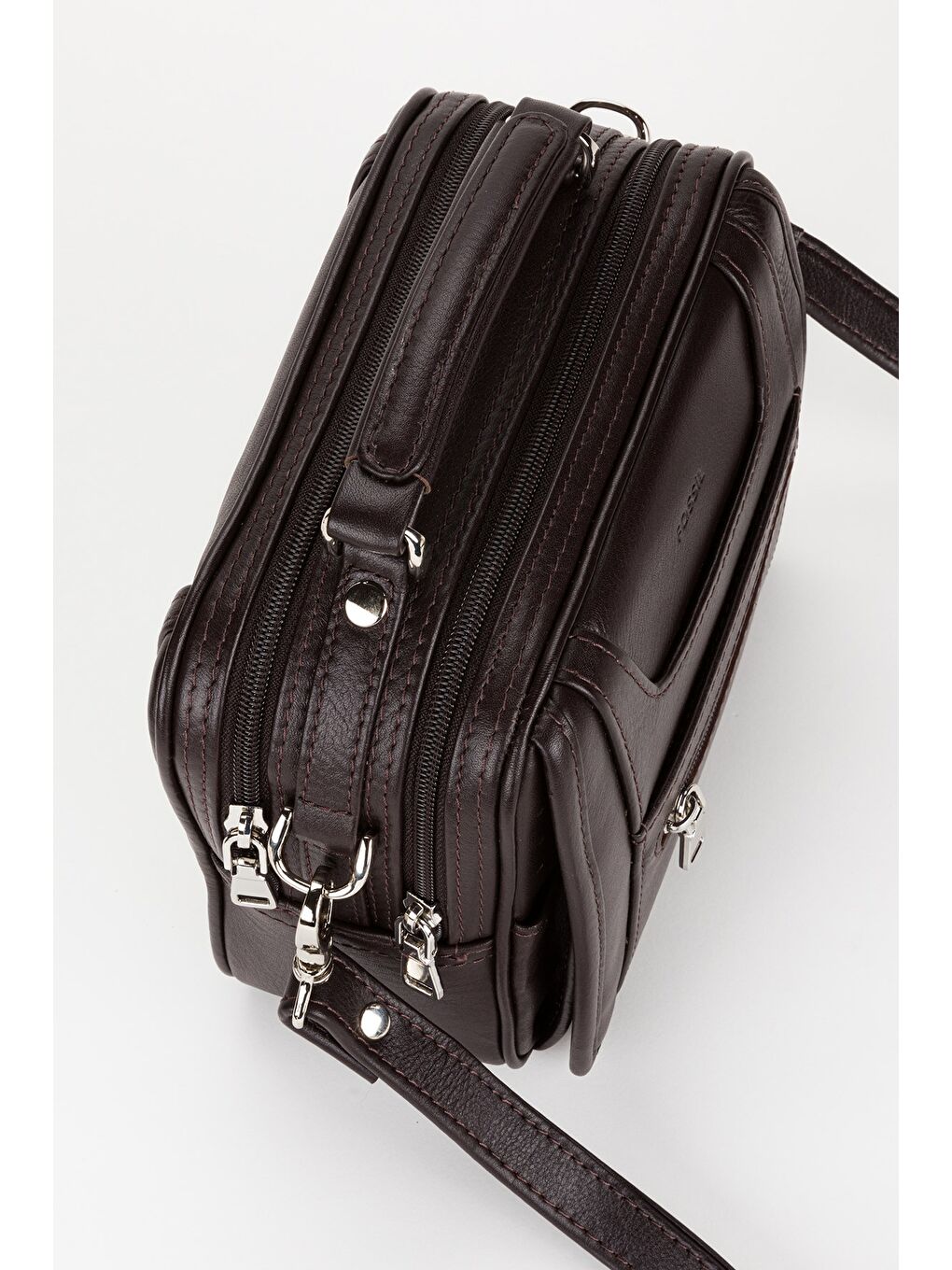 Kahverengi %100 Hakiki Deri Erkek Yatay Tam Kapak El ve Çapraz Omuz Çantası-4