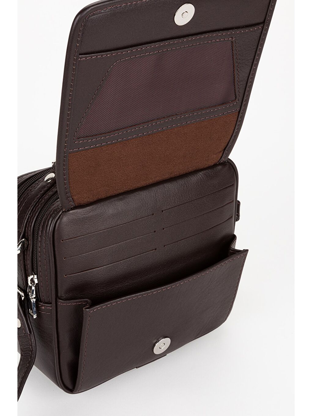 Kahverengi %100 Hakiki Deri Erkek Yatay Tam Kapak El ve Çapraz Omuz Çantası-6