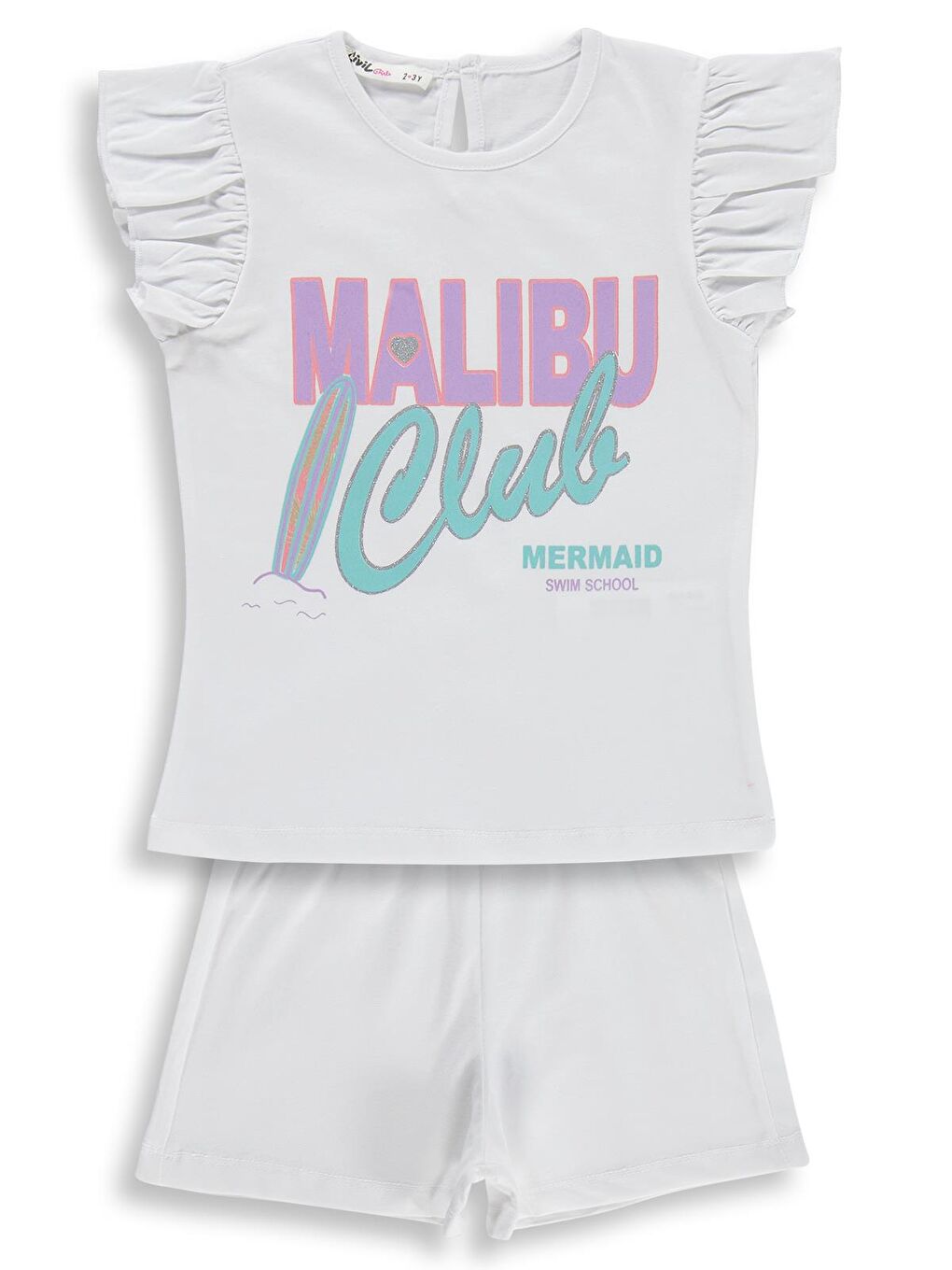Girls Malibu Baskılı Şortlu 2-5 Yaş Takım - Kırık Beyaz