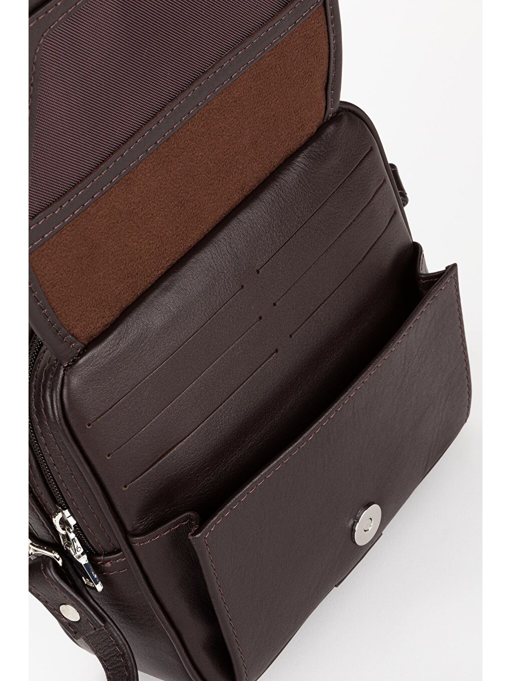 Kahverengi %100 Hakiki Deri Erkek Yatay Tam Kapak El ve Çapraz Omuz Çantası-7