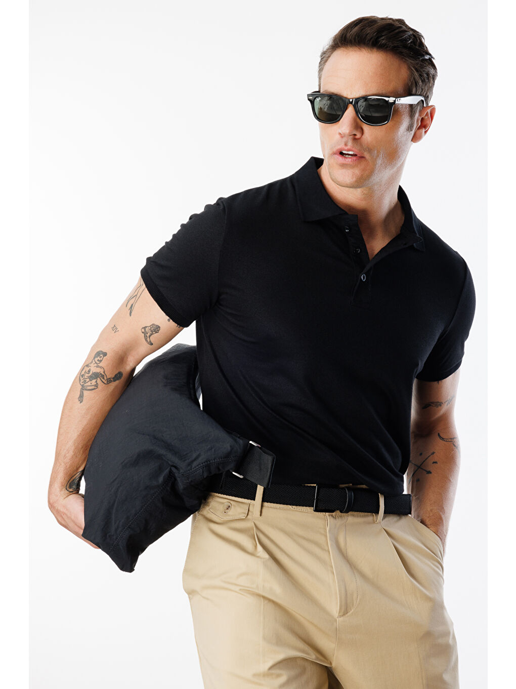 Siyah Erkek Çekmeyen Pamuklu Kumaş Regular Fit Standart Kesim Polo Yaka Tişört POLOYAKA-T-SHIRT1-1