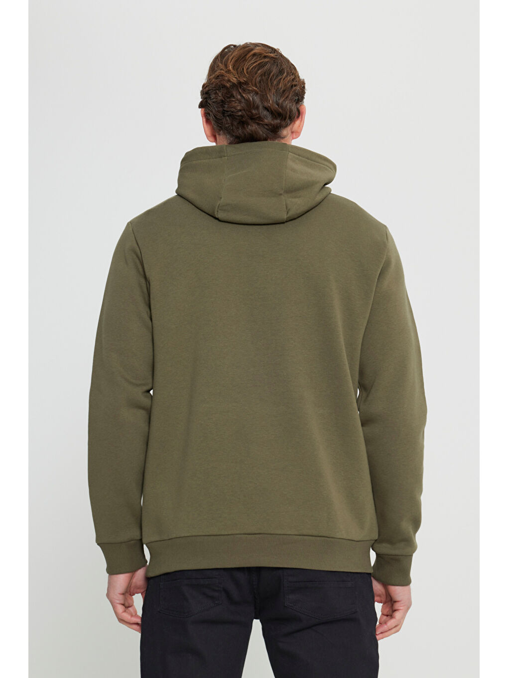 Erkek Haki Standart Fit Pamuklu Kapüşonlu Sweatshirt-4