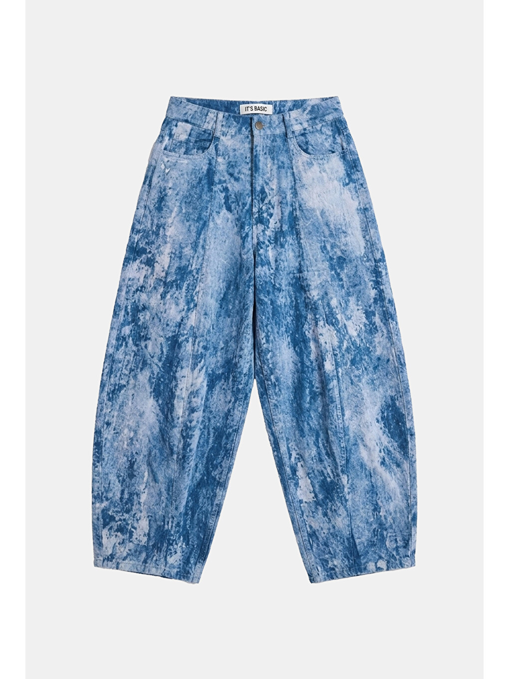 Kadın Mavi Baggy Fit Özel Kumaş Tasarım Pantolon
