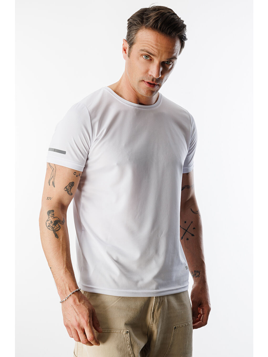 Beyaz Erkek Nem Emici Hızlı Kuruma Atletik Teknik Performans Spor T-shirt DRIFIT-KISAKOLNEW-1