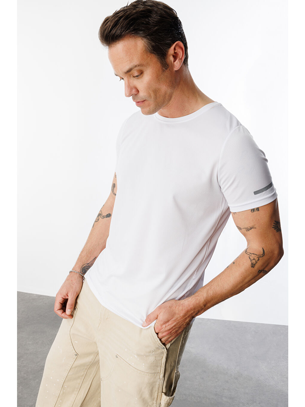 Beyaz Erkek Nem Emici Hızlı Kuruma Atletik Teknik Performans Spor T-shirt DRIFIT-KISAKOLNEW-3