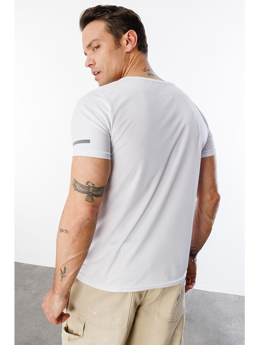 Beyaz Erkek Nem Emici Hızlı Kuruma Atletik Teknik Performans Spor T-shirt DRIFIT-KISAKOLNEW-4