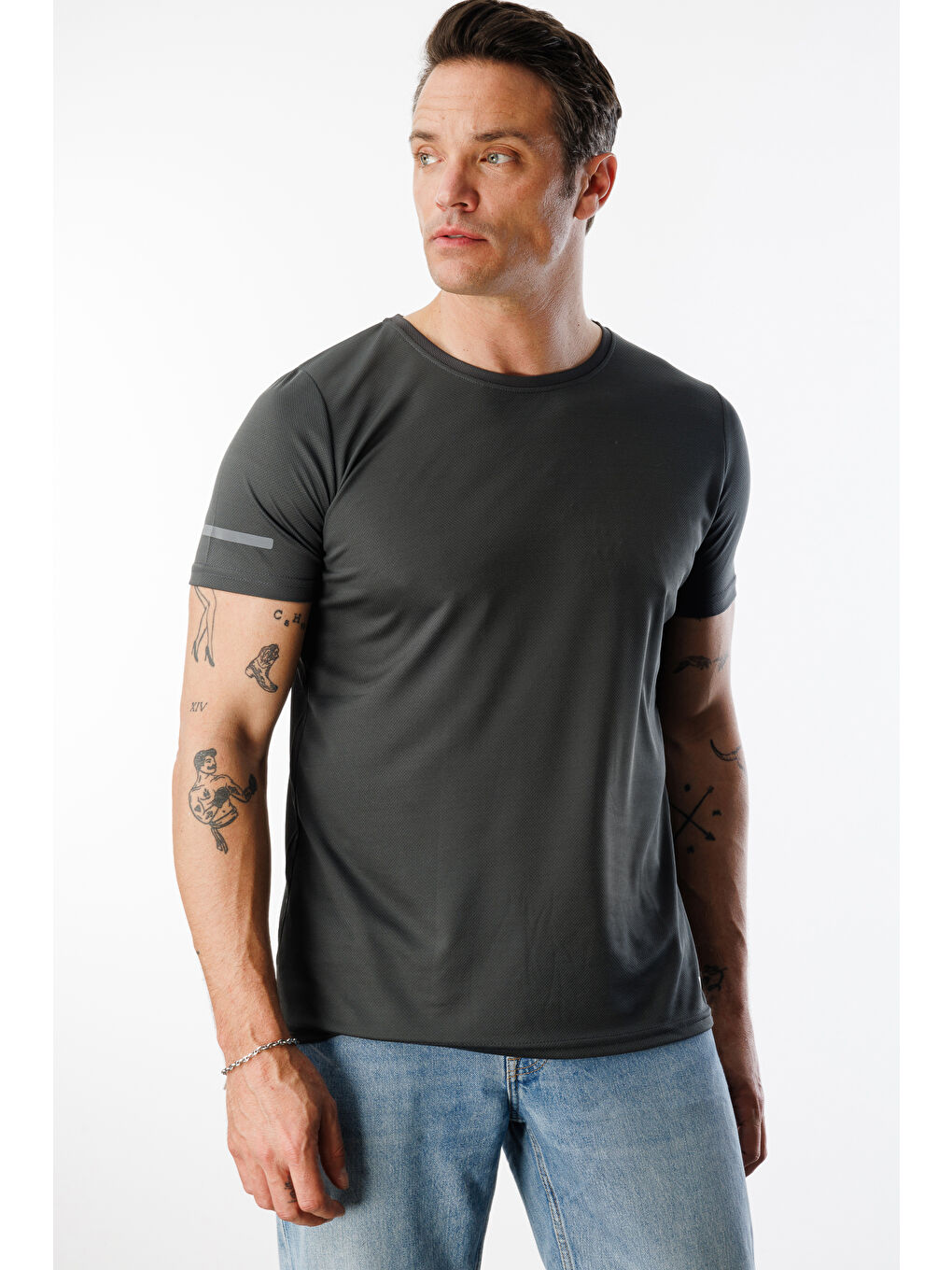 Gri Erkek Nem Emici Hızlı Kuruma Atletik Teknik Performans Spor T-shirt DRIFIT-KISAKOLNEW-1