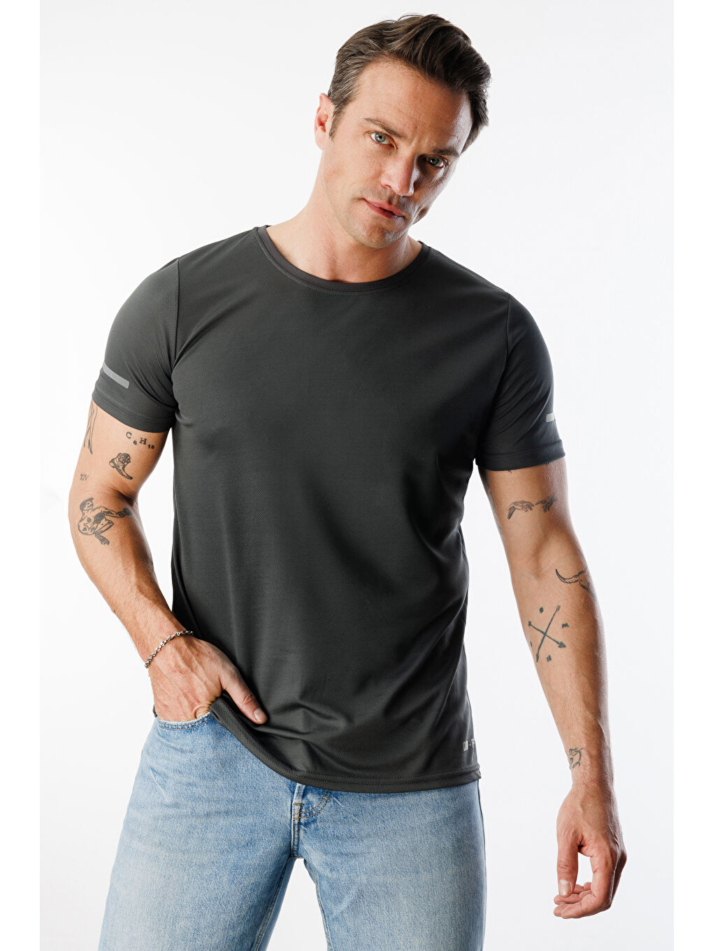 Gri Erkek Nem Emici Hızlı Kuruma Atletik Teknik Performans Spor T-shirt DRIFIT-KISAKOLNEW-2