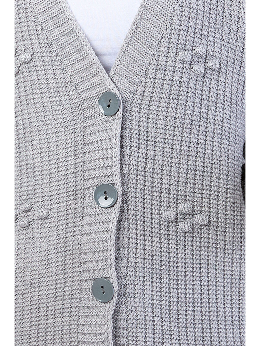 Kabarcıklı Düğmeli Triko Hırka Gri - 27658-3