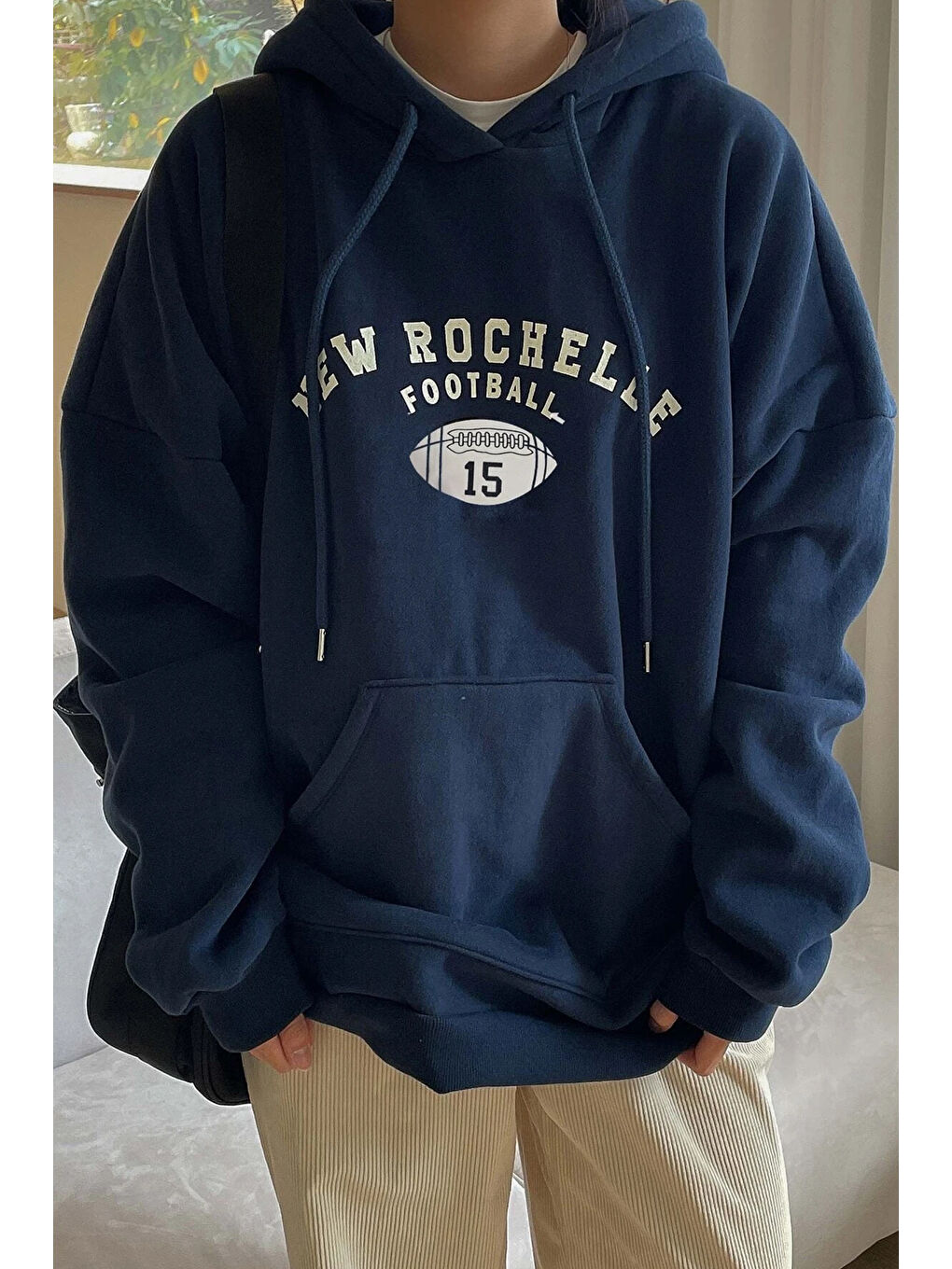 uyguntarz Lacivert Unisex Football Baskılı Oversize Sweatshirt