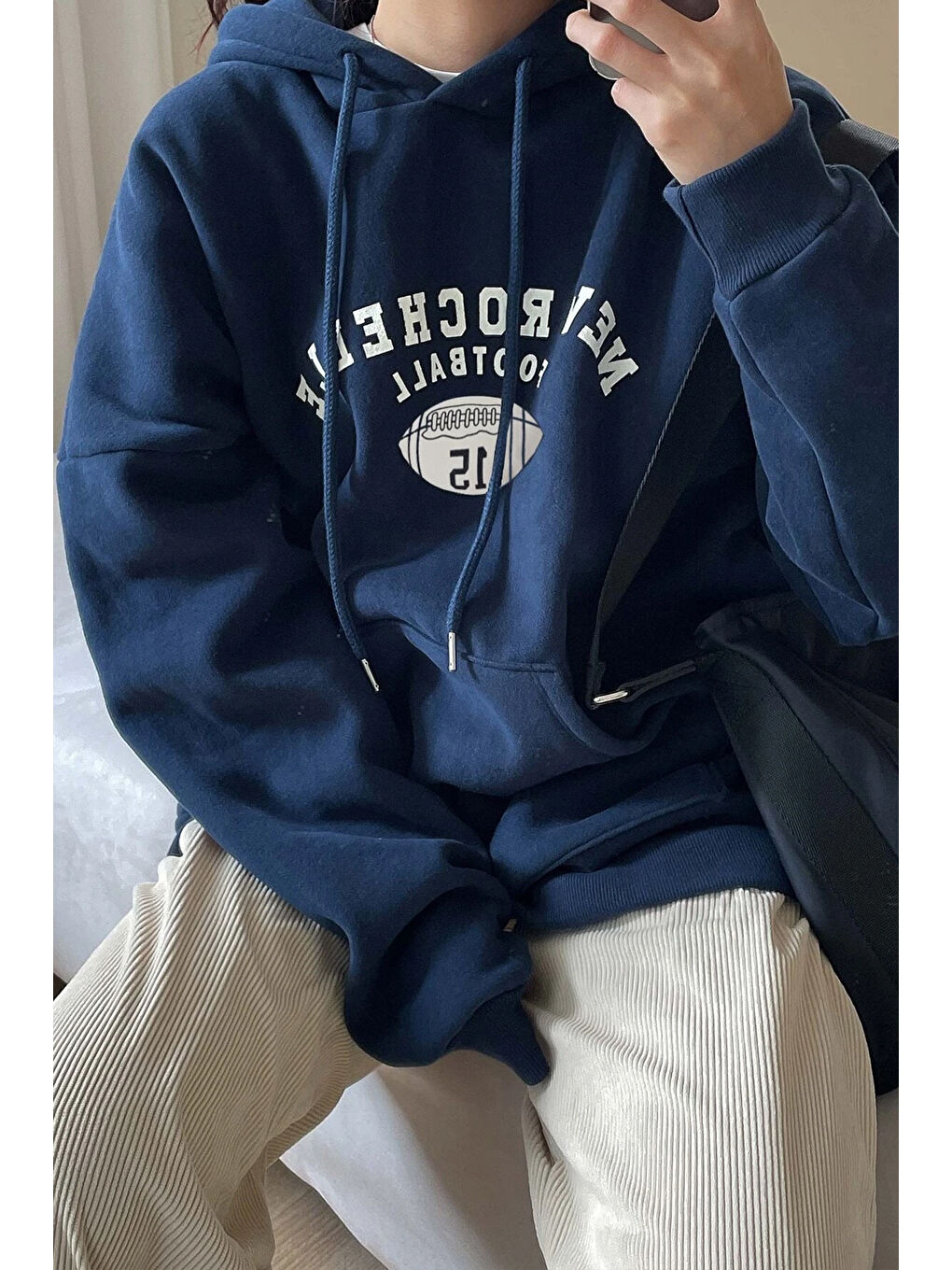 uyguntarz Lacivert Unisex Football Baskılı Oversize Sweatshirt - 1