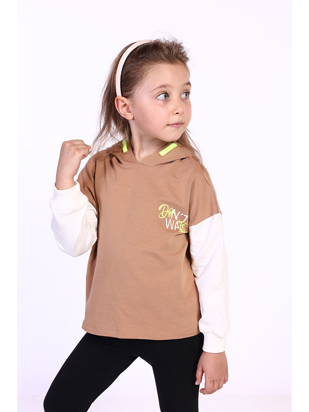 Toontoykids Kahverengi Kız Çocuk Kapüşonlu Blok Renkli Sweatshirt