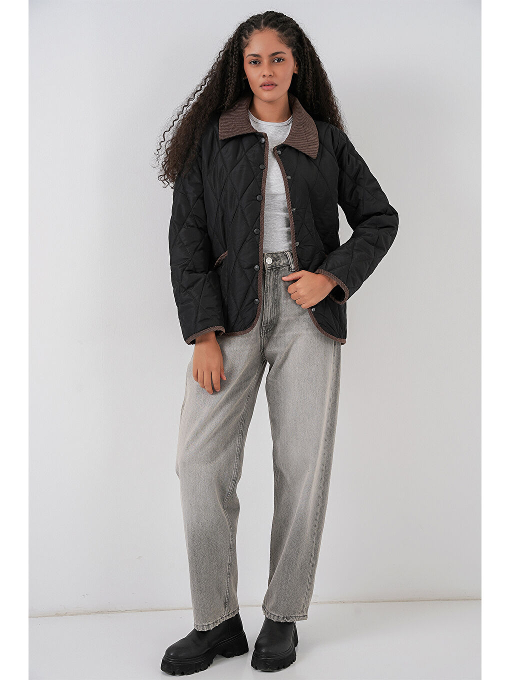 Kadın Kapitone Oversize Mont 5226 - Siyah-1