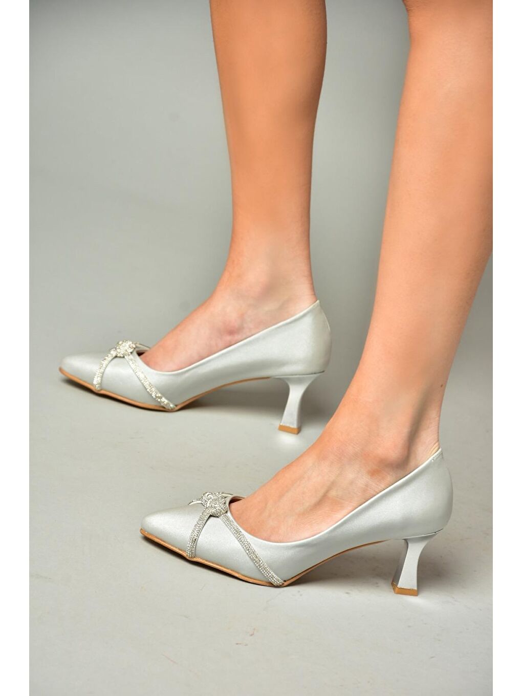 Gri S2460616 Gümüş Kadın Topuklu Ayakkabı-4