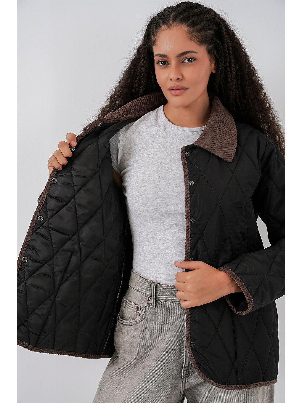 Kadın Kapitone Oversize Mont 5226 - Siyah-4