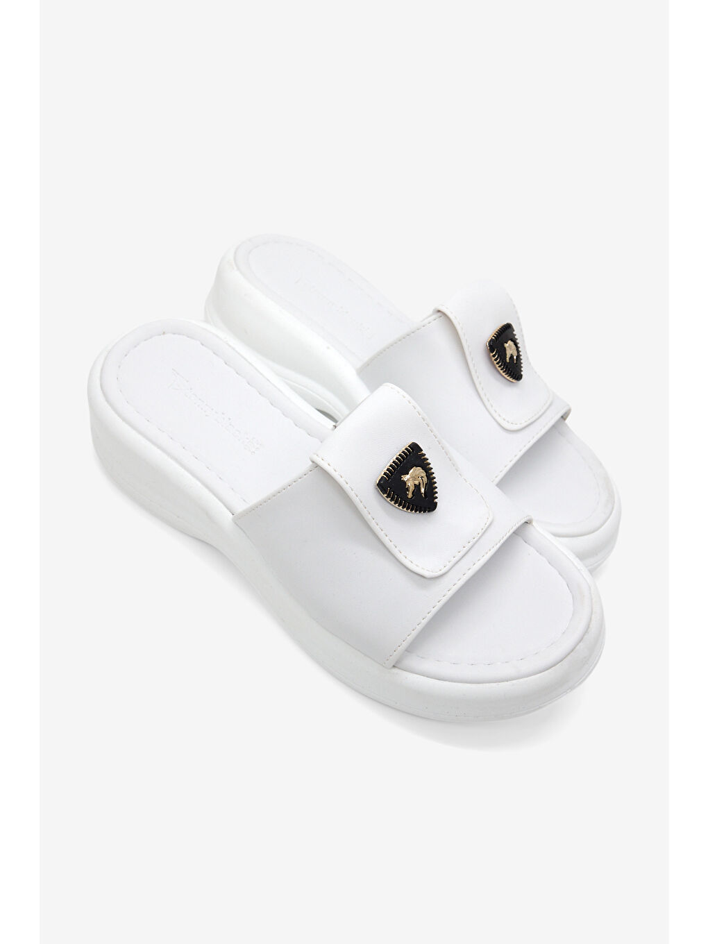 Kadın Beyaz Rahat Kalıp Logo Detaylı Terlik-2