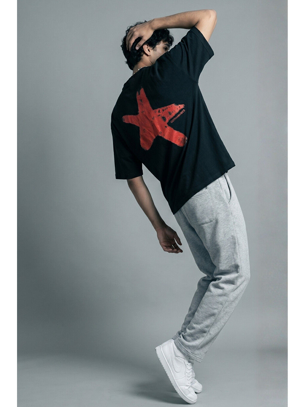 Erkek Boxy Star Siyah Premium T-Shirt-1