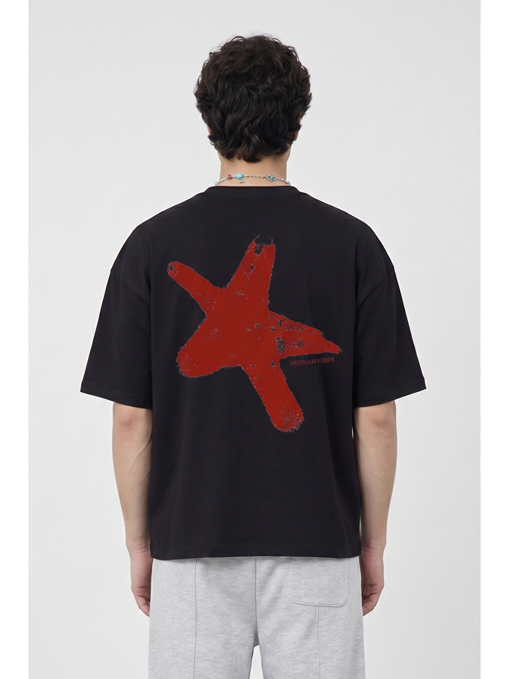 Erkek Boxy Star Siyah Premium T-Shirt-2