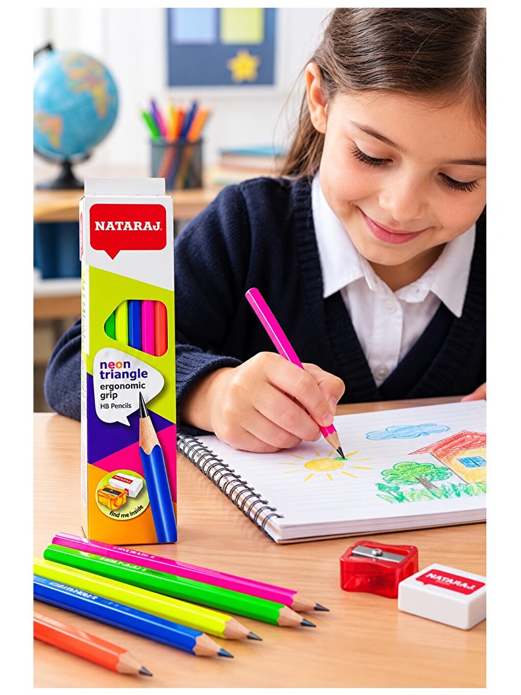 Kurşun Kalem Hb 1 Düzine Kalemtraş Silgi Hediyeli Nataraj Kurşun Kalem Neon Renk 1 Düzine-1