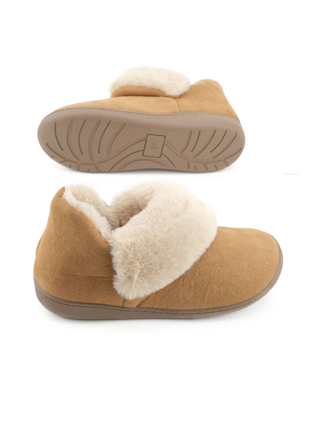 Kahverengi Kadın Kışlık İçi Pelüşlü Rahat Taban Ev Bahçe Panduf Bot-4