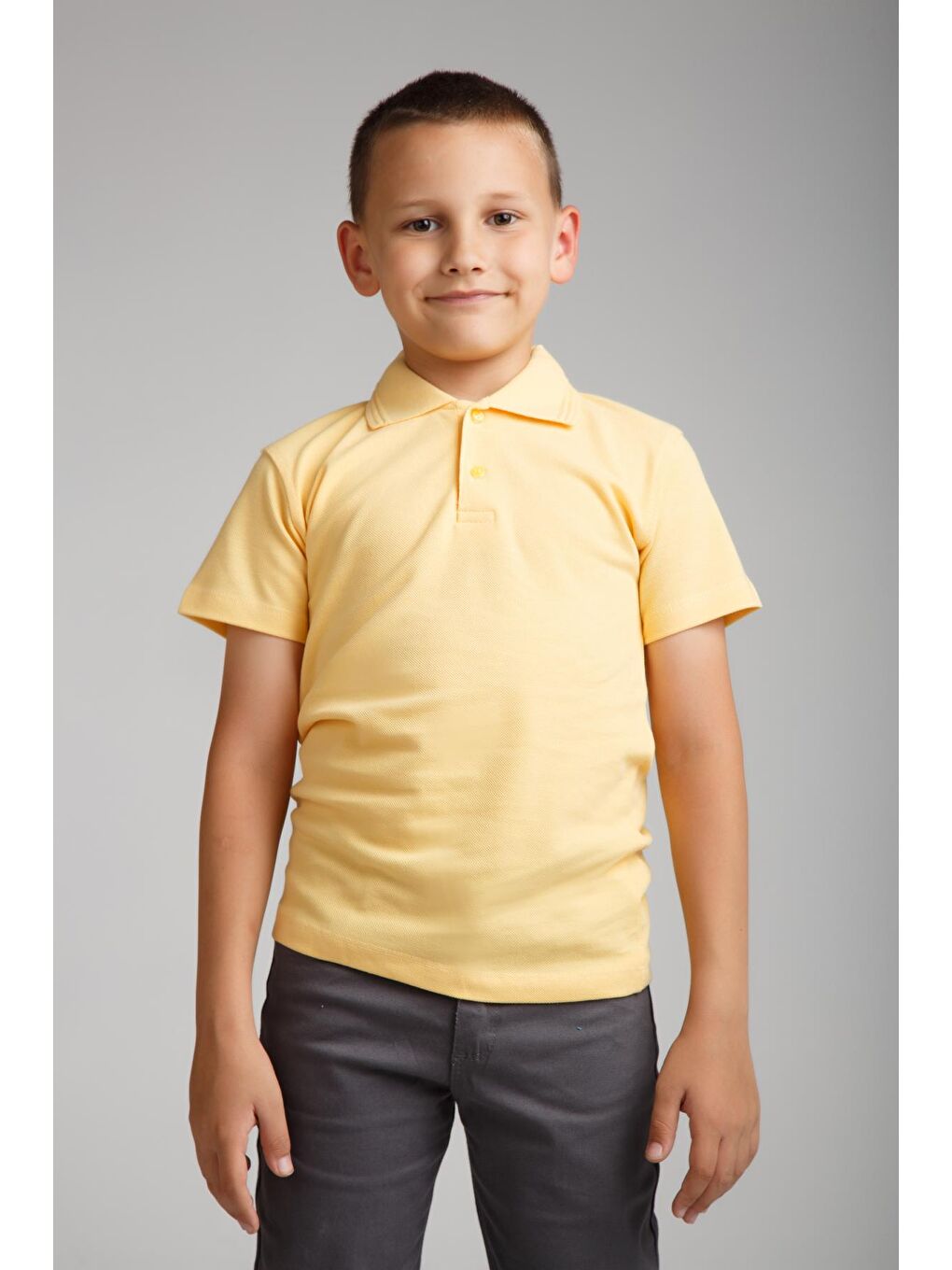 ajn Açık Sarı Kids Polo Yaka Basic Kısa Kollu Erkek Çocuk Tişört - 1