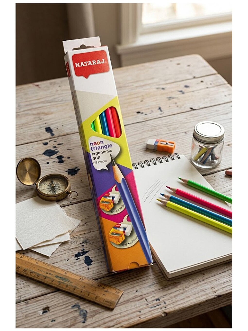 Kurşun Kalem Hb 1 Düzine Kalemtraş Silgi Hediyeli Nataraj Kurşun Kalem Neon Renk 1 Düzine-2
