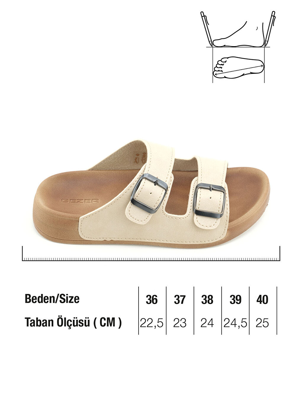 Ekru Kadın Yazlık Suni Deri İki Kemer Cırt Cırtlı Ayarlanabilir Rahat Taban Günlük Terlik-1