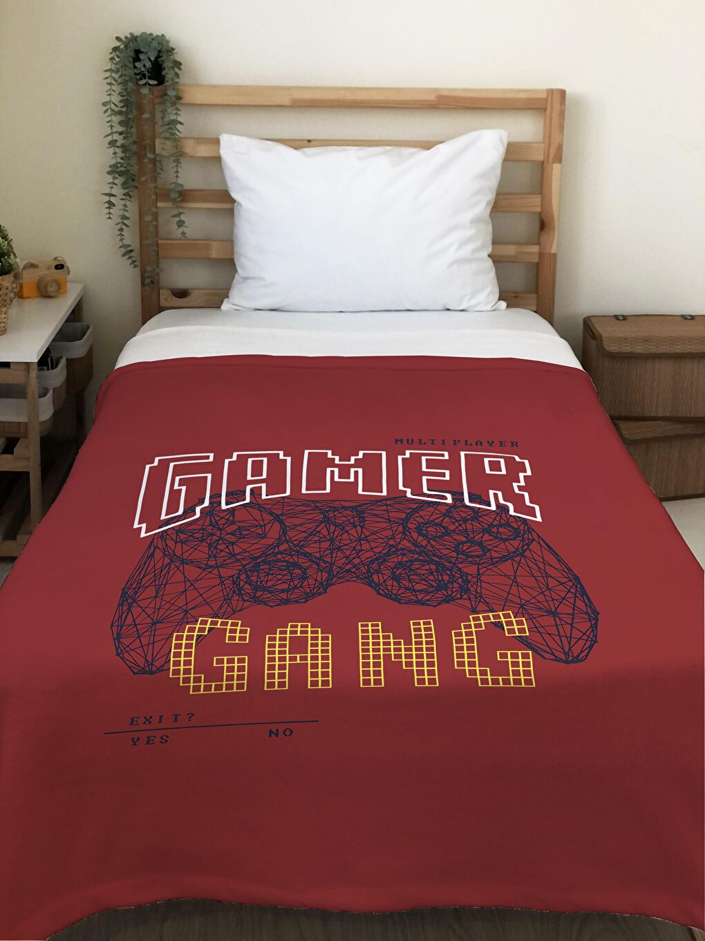 EVMİLA Karışık Gamer Desenli Soft Baskılı Tek Kişilik 150x220 Cm Battaniye - Kırmızı