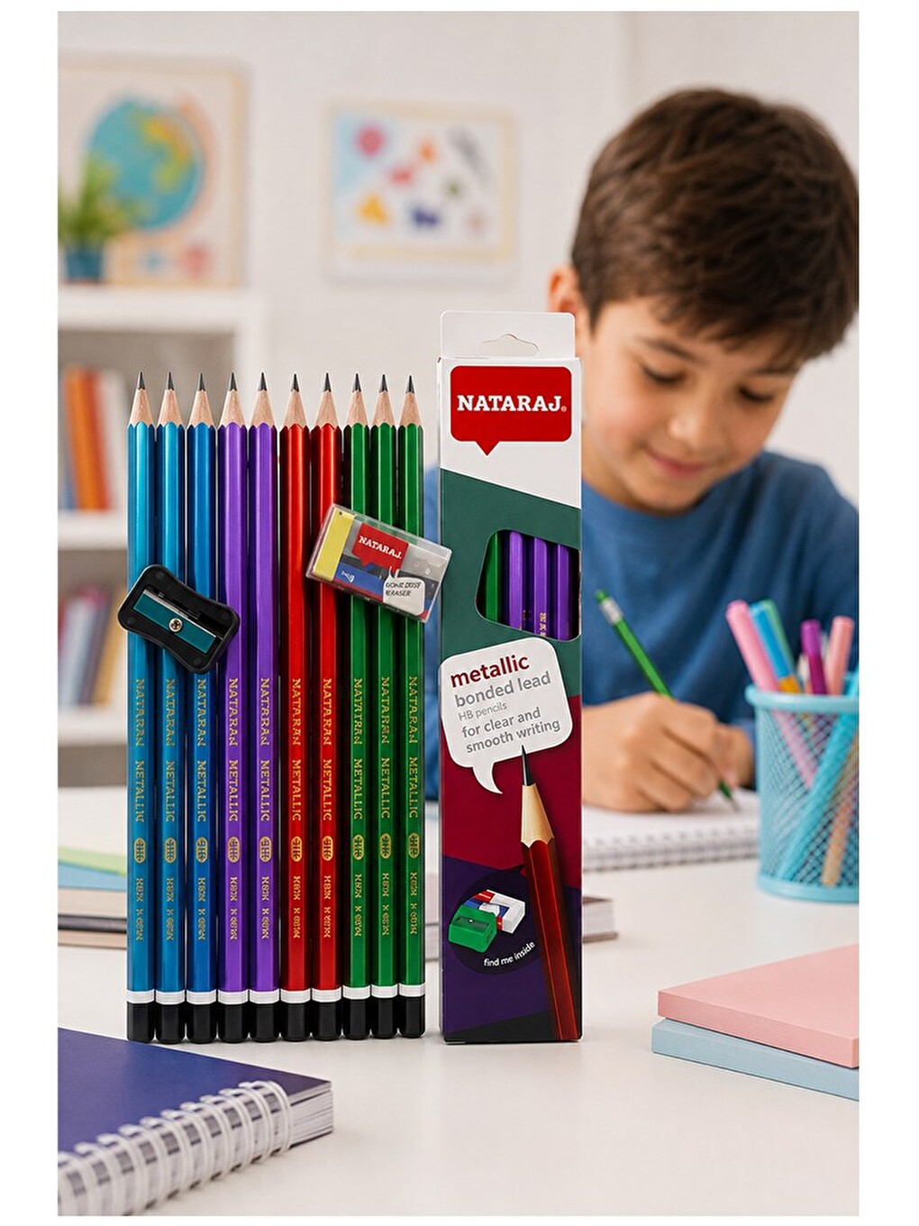 Kurşun Kalem Hb 1 Düzine Kalemtraş Silgi Hediyeli Nataraj Kurşun Kalem Metalik Renk 1 Düzine-1