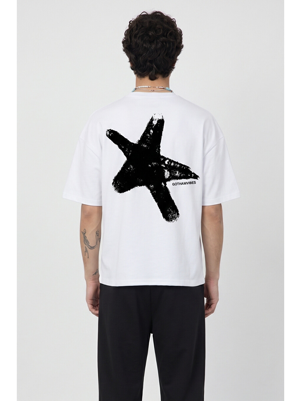 Erkek Boxy Star Beyaz Premium T-Shirt-2