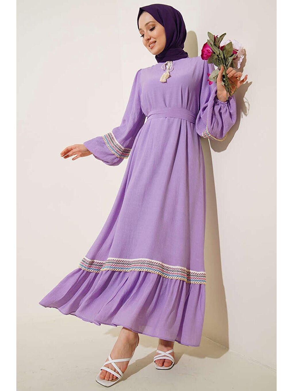 2470 Uzun Tesettür Elbise - Lila